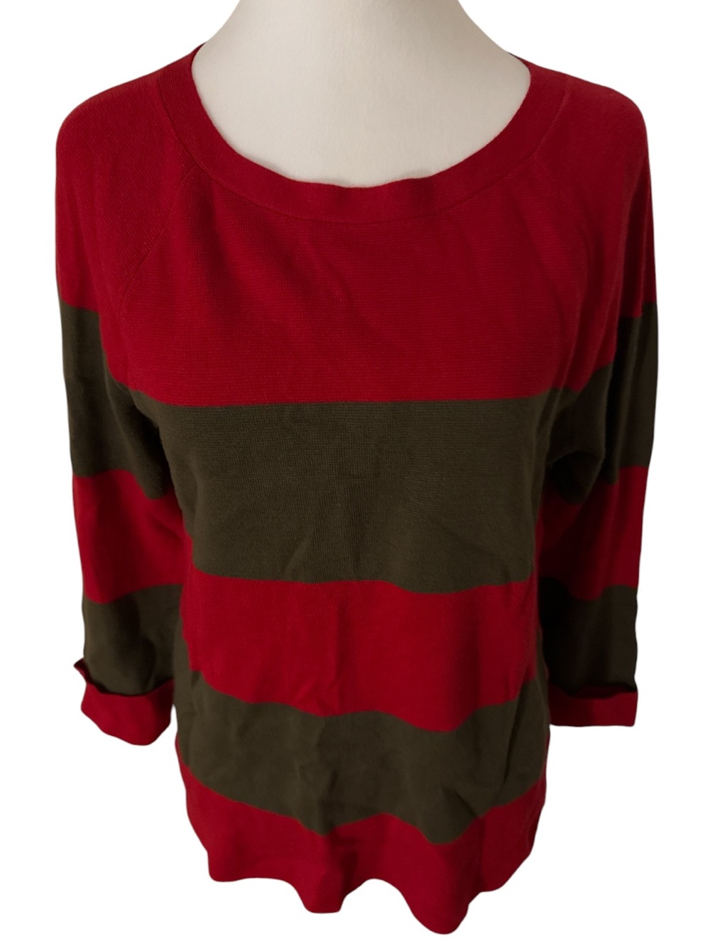 Talbots Red and Olive Wide Stripe Crewneck Sweater Accidental Cosplay